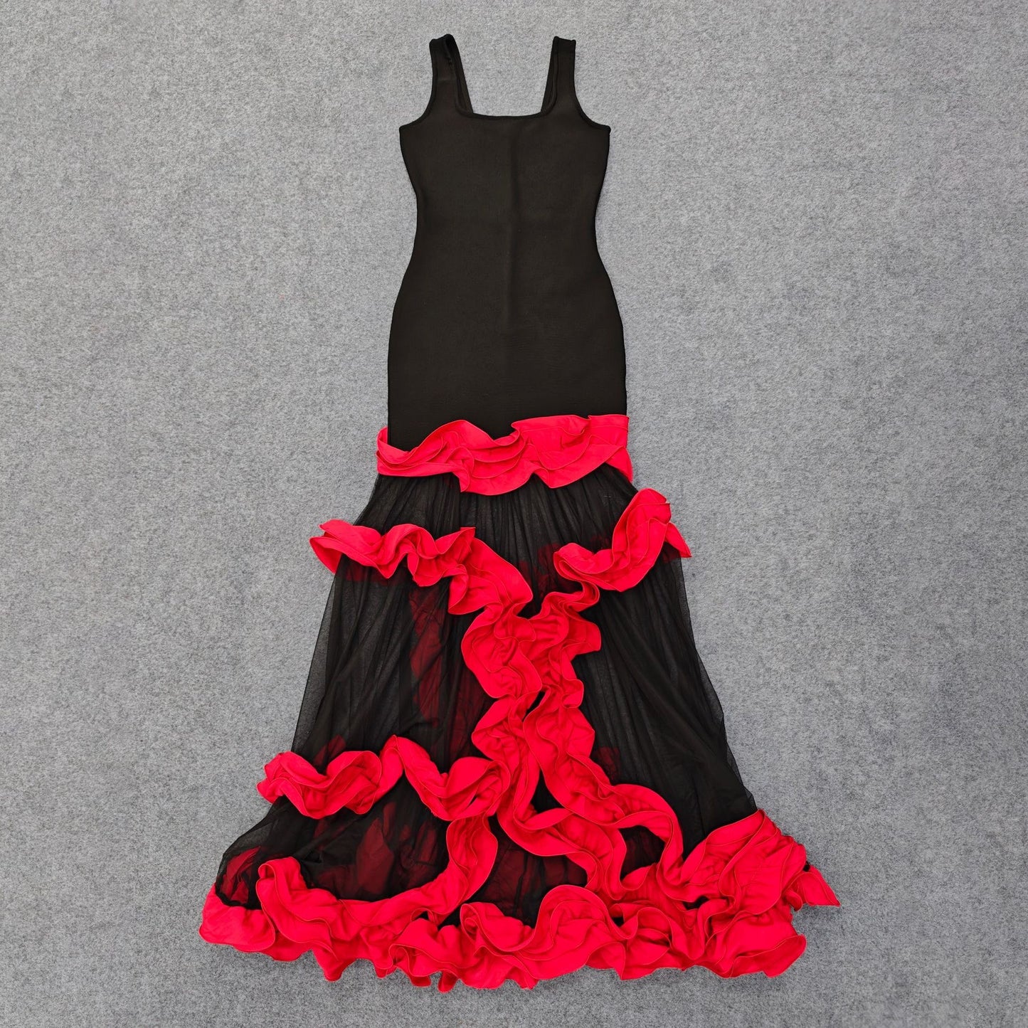 Sleeveless Lace Trim Bandage Maxi Dress