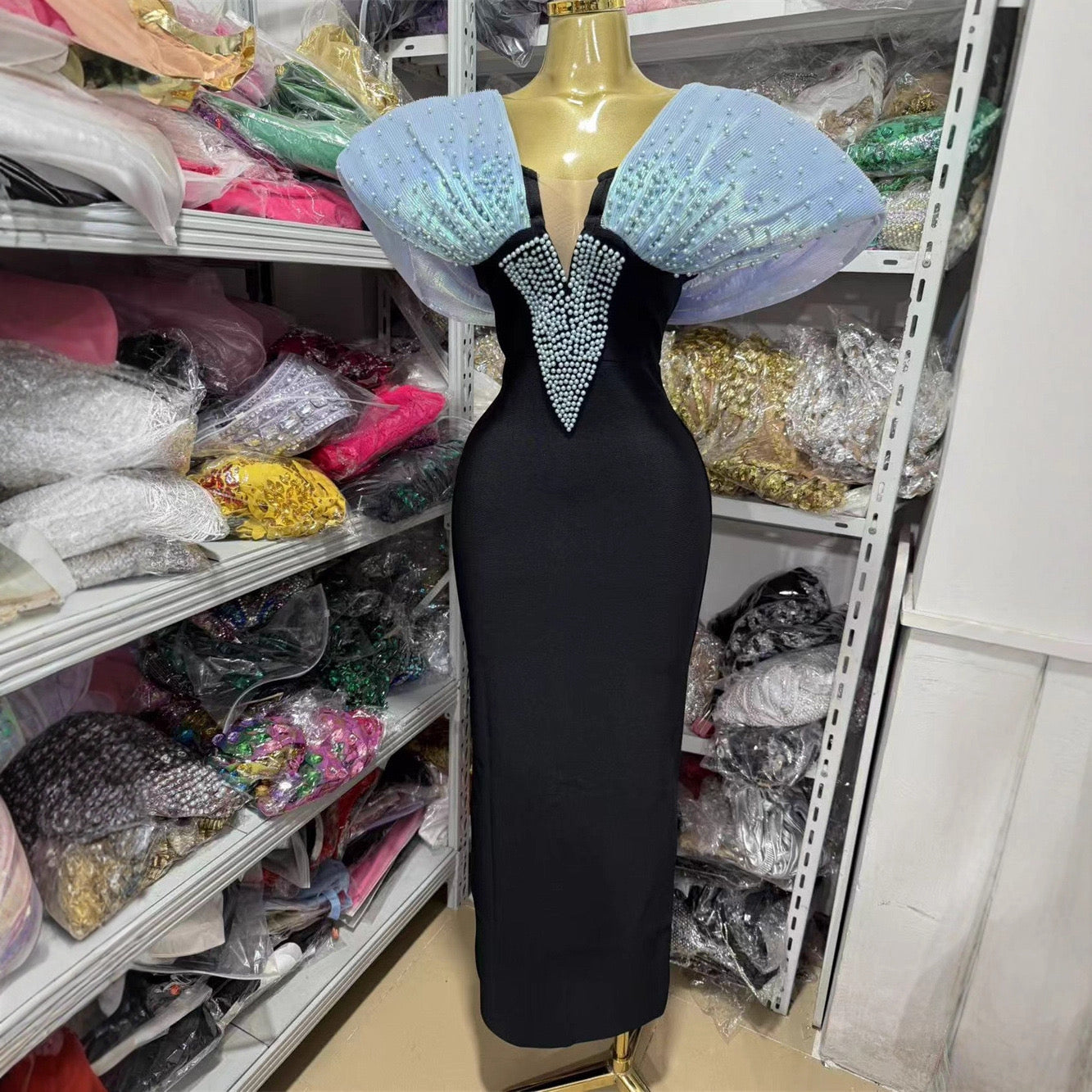 Women Luxury Designer Evening Dress Green Off Shoulder Pearls