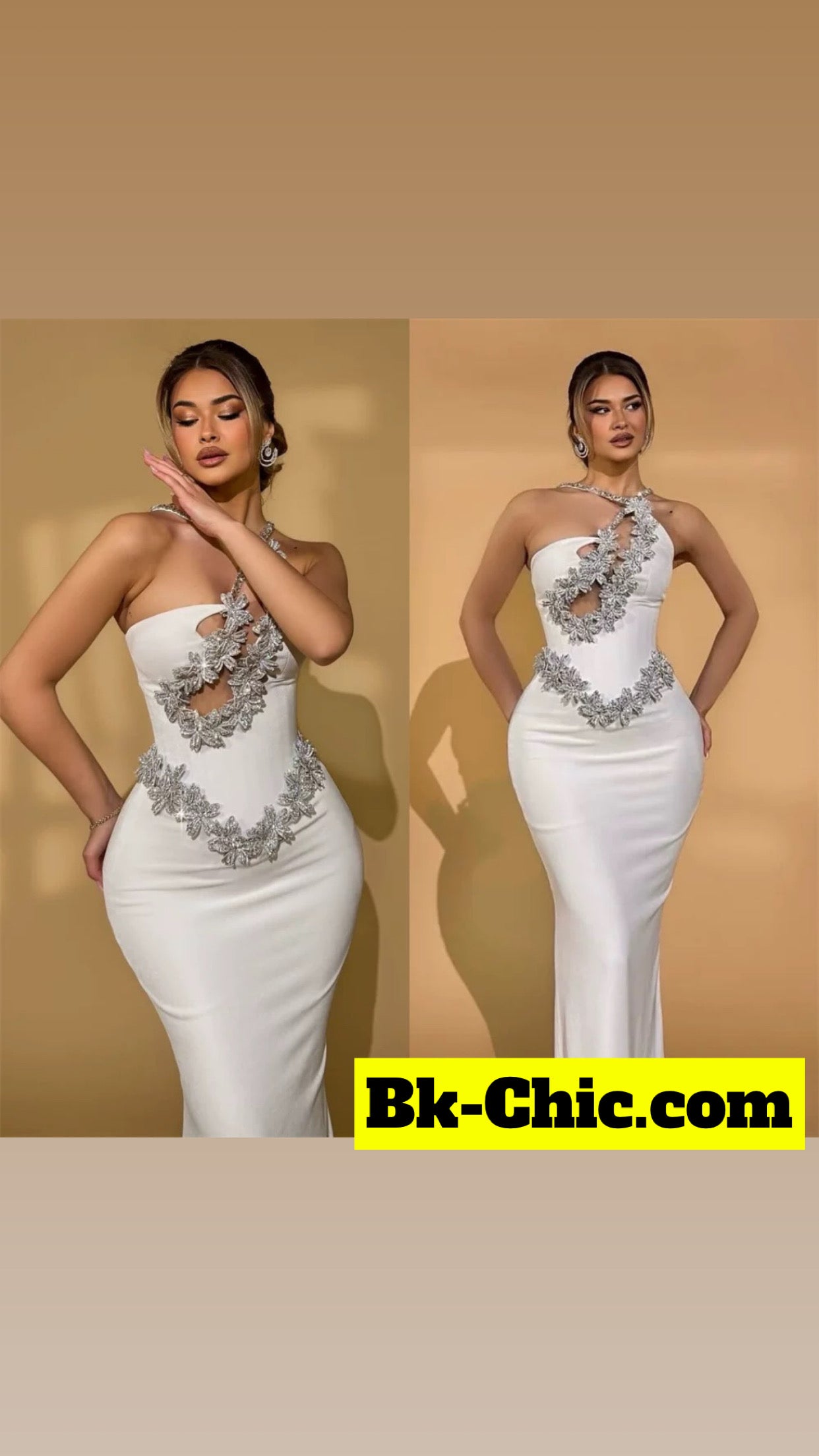 Embellished Asymmetric Cut-Out Evening Gown