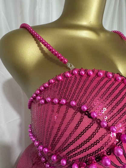 Radiant Rose Beaded Bodycon Midi Dress