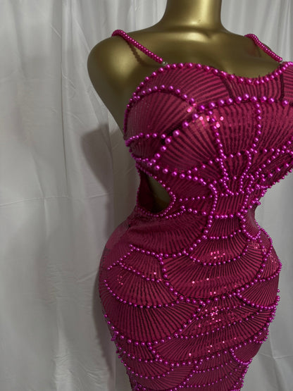 Radiant Rose Beaded Bodycon Midi Dress