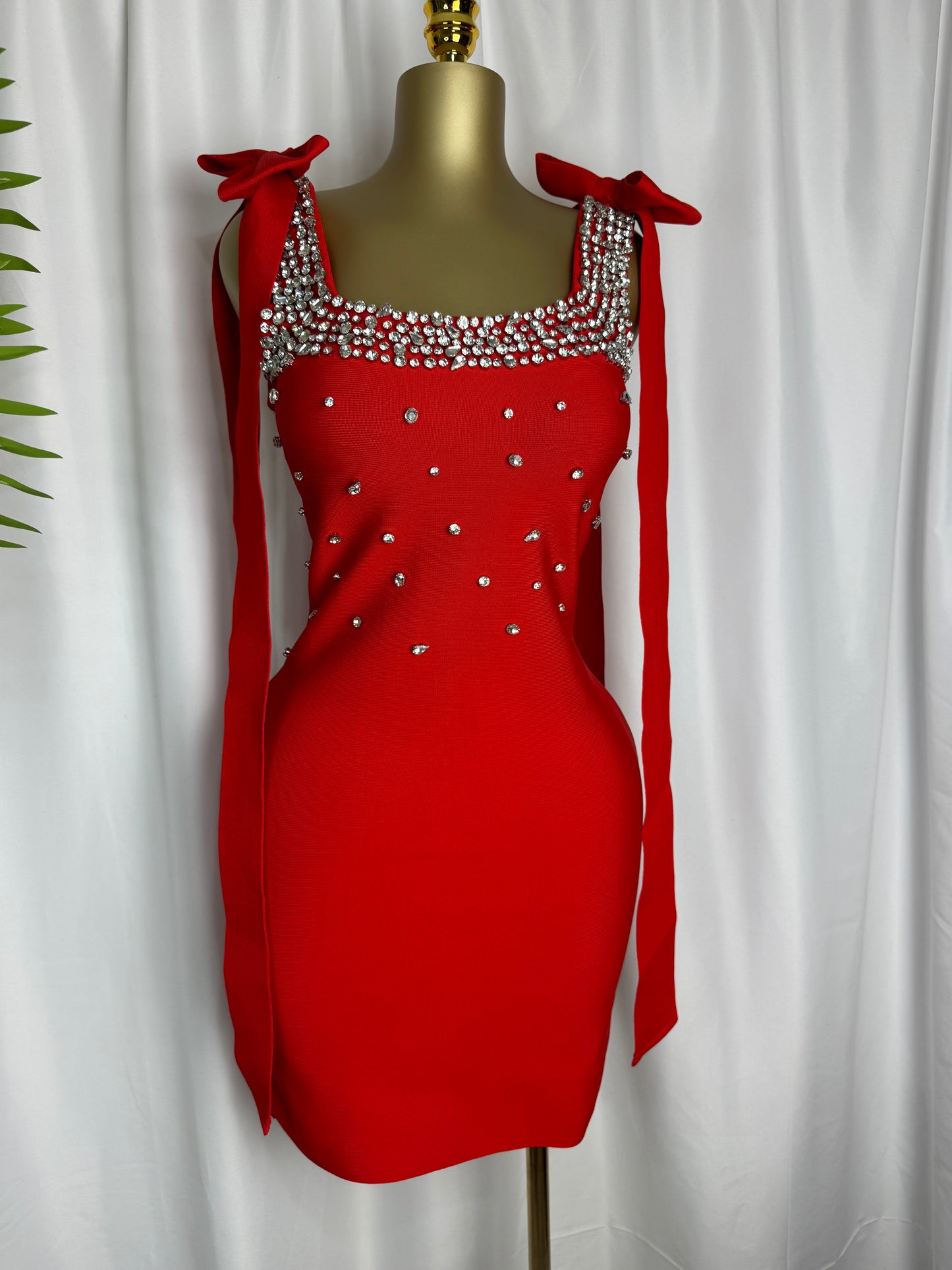 Midnight Crystal Bow-Shoulder Glam Dress