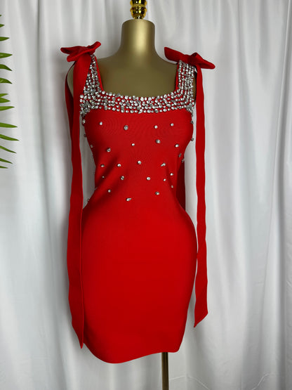 Midnight Crystal Bow-Shoulder Glam Dress