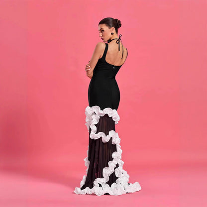 Sleeveless Lace Trim Bandage Maxi Dress