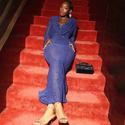 Ilyse V-Neck Plunge Animal Print Mermaid Hem Maxi Dress