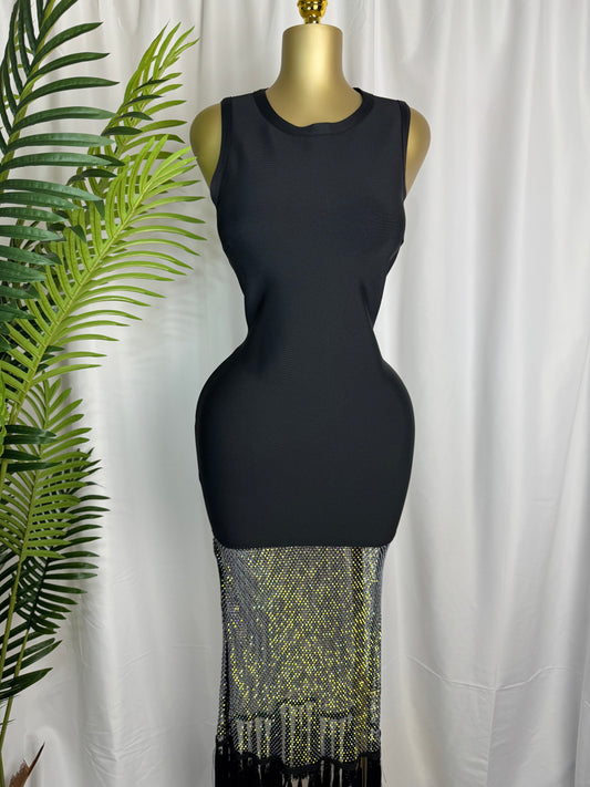 Midnight Glam Tassel Midi Dress