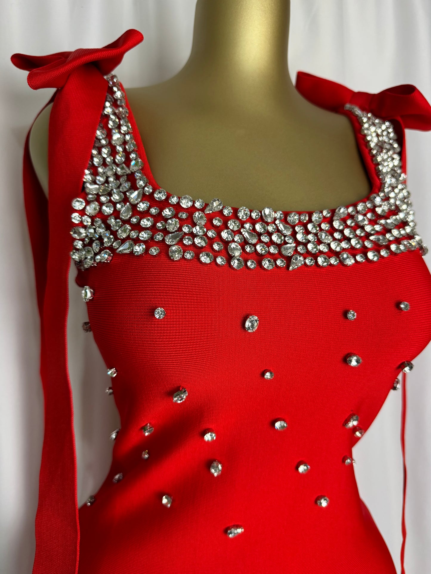 Midnight Crystal Bow-Shoulder Glam Dress