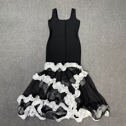 Sleeveless Lace Trim Bandage Maxi Dress