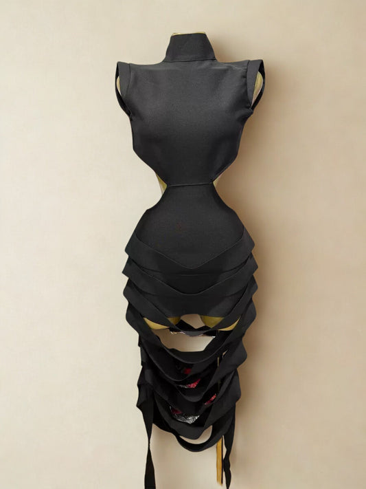 Sculpted Cut-Out Layered Black Dress
