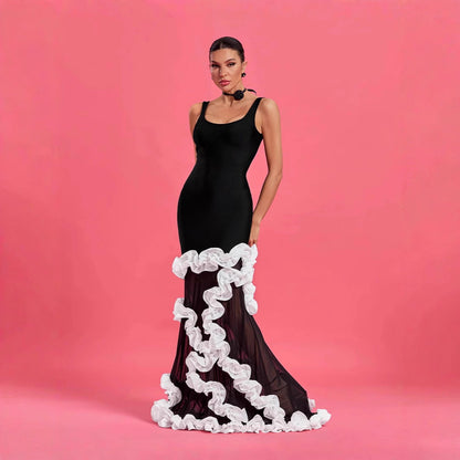 Sleeveless Lace Trim Bandage Maxi Dress