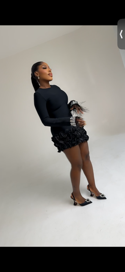 Noir Bloom Mini Dress